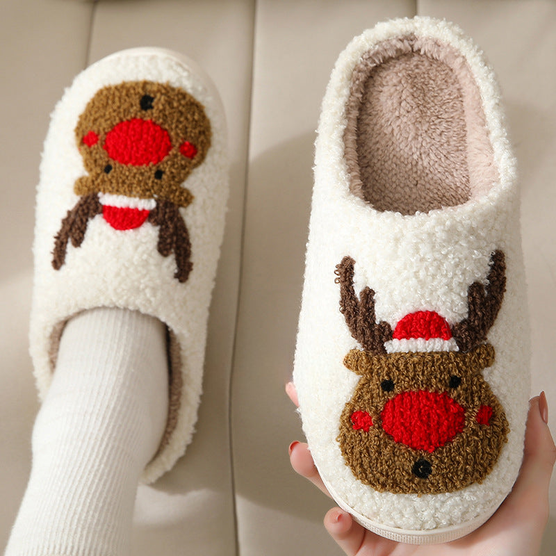 Wholesale Christmas Elk Cute Cartoon Home Non-slip Couple Indoor Plush Cotton Shoes